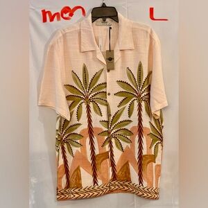 Cove Tropical Palm Print Shirt - Cream and Brown